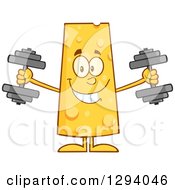 Cartoon Happy Cheese Character Working Out With Dumbbells