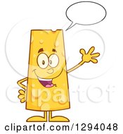 Poster, Art Print Of Cartoon Happy Cheese Character Talking And Waving