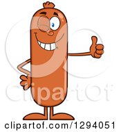 Cartoon Happy Sausage Character Giving A Thumb Up And Winking by Hit Toon