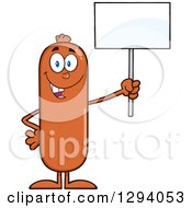 Poster, Art Print Of Cartoon Happy Sausage Character Holding Up A Blank Sign