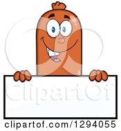 Poster, Art Print Of Cartoon Happy Sausage Character Over A Blank Sign