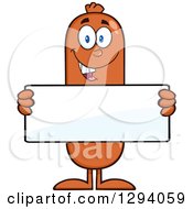 Poster, Art Print Of Cartoon Happy Sausage Character Holding A Blank Sign
