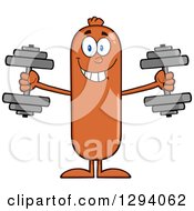 Poster, Art Print Of Cartoon Happy Sausage Character Working Out With Dumbbells