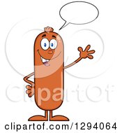 Clipart Of A Cartoon Happy Sausage Character Talking And Waving Royalty Free Vector Illustration