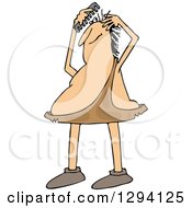 Clipart Of A Chubby Caveman Combing His Hair Royalty Free Vector Illustration