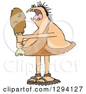 Clipart Of A Hungry Chubby Caveman Eating A Giant Drumstick Royalty Free Vector Illustration