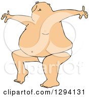 Clipart Of A Bald Fat White Man Dancing In His Underwear Royalty Free Vector Illustration
