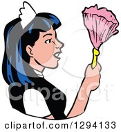 Cartoon Maid In Profile Holding A Feather Duster