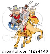 Poster, Art Print Of Cartoon Chicken Bull And Pig Civil War Soldiers Riding A Horse With Bbq Sauce