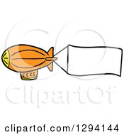Cartoon Orange Blimp With A Blank Aerial Banner