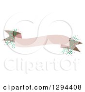 Poster, Art Print Of Pastel Pink And Brown Banner Ribbon With Flowers