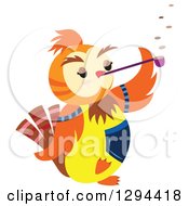 Clipart Of An Orange Owl Smoking A Pipe Royalty Free Vector Illustration