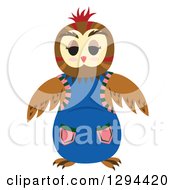 Poster, Art Print Of Brown Owl In A Blue Outfit