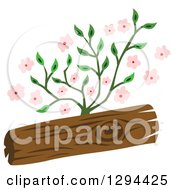 Poster, Art Print Of Wood Log And Pink Flowers