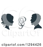 Clipart Of A Dark Blue Silhouetted Bride And Groom Royalty Free Vector Illustration