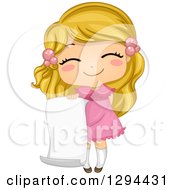 Poster, Art Print Of Cute Happy Blond White School Girl Holding A Blank Piece Of Paper