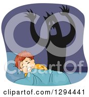 Poster, Art Print Of Shadow Monster Behind A Scared White Boy Having A Nightmare