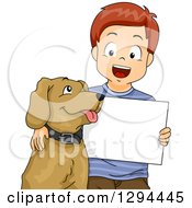 Poster, Art Print Of Happy Red Haired White Boy With His Arm Around A Dog Holding A Blank Sign