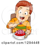 Happy White Boy Eating A Gelatin Dessert