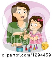 Happy Brunette White Monther And Daughter Applying Nail Polish