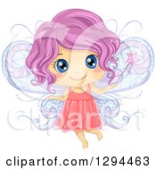 Poster, Art Print Of Cute Purple Haired Blue Eyed White Female Fairy Holding A Magic Wand
