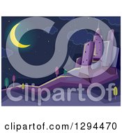 Poster, Art Print Of Crescent Moon Shining Over A Dark City At Night