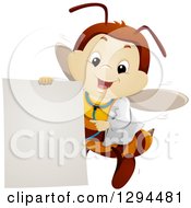 Happy Bee Doctor Flying And Pointing To A Blank Sign