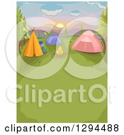 Poster, Art Print Of Fire And Camp Site With Tents At Sunset