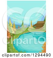 Poster, Art Print Of Cabin At The Edge Of A Lake Or Pond With Autumn Trees