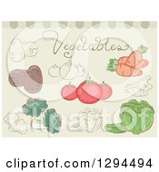 Clipart Of Sketched And Colored Vegetables On Green Royalty Free Vector Illustration