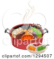 Poster, Art Print Of Red Pot Full Of Ingredients And A Plate