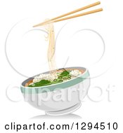 Poster, Art Print Of Pair Of Chopsticks With Wonton Noodles Over A Bowl