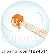 Poster, Art Print Of Chopsticks Holding A Piece Of Takoyaki In A Blue Circle