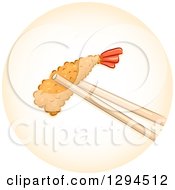 Chopsticks Holding A Piece Of Tempura Shrimp In An Orange Circle