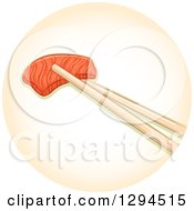 Poster, Art Print Of Chopsticks Holding A Piece Of Fish In An Orange Circle
