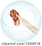 Clipart Of Chopsticks Holding A Piece Of Beef In A Blue Circle Royalty Free Vector Illustration