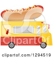 Poster, Art Print Of Side View Of A Yellow And Red Food Truck With A Hot Dog On The Roof