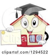 Poster, Art Print Of Happy School House Building Holding A Graduation Certificate