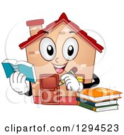 Happy Home Schooling House Character Holding A Notebook And Pencil