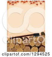 Poster, Art Print Of Background Of Autumn Leaves Over An Axe And Firewood
