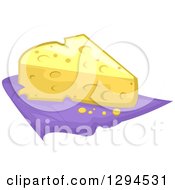 Poster, Art Print Of Wedge Of Swiss Cheese On A Purple Napkin