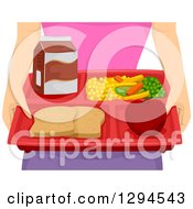 Poster, Art Print Of Caucasian Woman Holding A Tray Of Milk Vggies An Apple And Bread