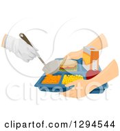 Poster, Art Print Of Caucasian Hands Holding A Cafeteria Tray To Receive Food