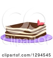 Poster, Art Print Of Piece Of Tiramisu Garnished With A Flower On A Purple Plate