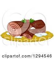 Clipart Of A Yule Log Dessert Garnished With Holly Royalty Free Vector Illustration