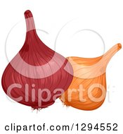 Clipart Of Red And Yellow Onions With Skins On Royalty Free Vector Illustration