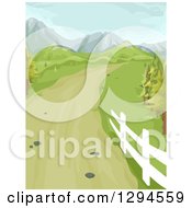 Poster, Art Print Of Country Driveway Road Leading To Hill And Mountains With Spring Green