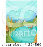Poster, Art Print Of Pond With A Dock And Autumn Trees Under A Blue Sky