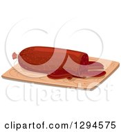 Clipart Of A Salami Or Sausage Roll On A Cutting Board Royalty Free Vector Illustration