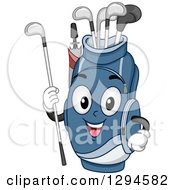 Cartoon Happy Blue Golf Bag Character Holding A Club